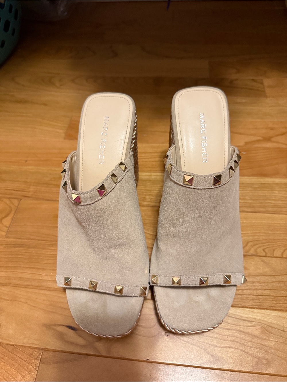 Marc Fisher Taupe Studded Suede Slide Mules - 8.5